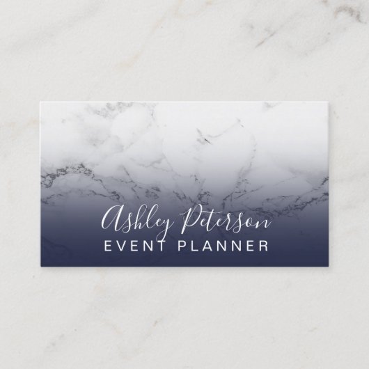 Event planner typography marble navy blue visitekaartje (Voorkant)