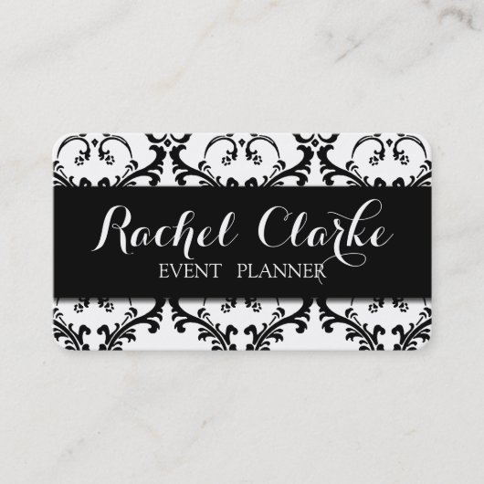 Event Planner Visitekaartje Black Damask (Voorkant)