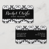 Event Planner Visitekaartje Black Damask (Voorkant / Achterkant)