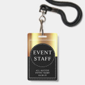 Event Staff Metallic Gold Black Badge (Front with Lanyard)