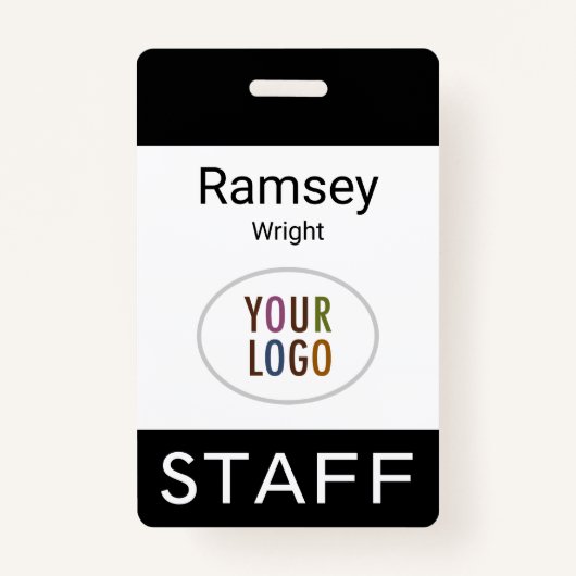Event Staff Modern Name Badge Custom Logo Black (Voorkant)