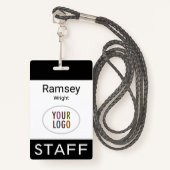 Event Staff Modern Name Badge Custom Logo Black (Voorkant met draagriem)