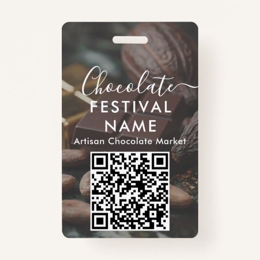 Event Staff Photo Qr Code Chocolate Festival Name Badge (Achterkant)
