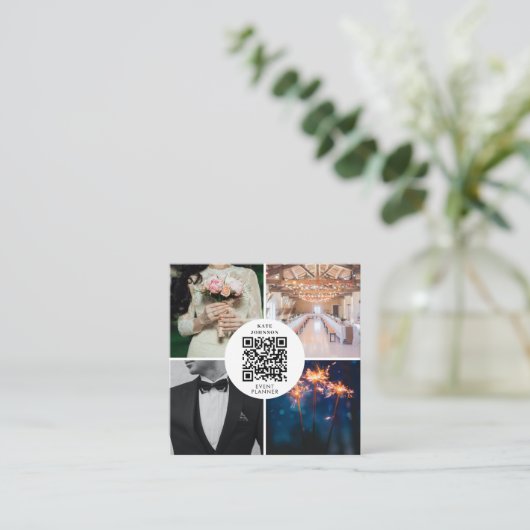 Event Weddenschap Planner Foto QR Code Social Medi Vierkante Visitekaartje (Staand voorkant)