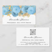 Event Wedding Planner Blue Floral QR CODE Visitekaartje (Voorkant / Achterkant)
