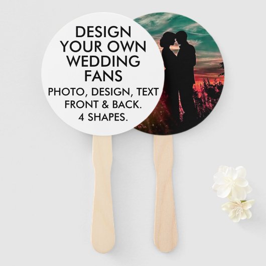 Éventail 10 x FANS MARIAGE ECRU personnalisé ROND (Devant et derrière)