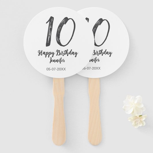 Éventail 10e anniversaire ajouter nom date année noire modè (Devant et derrière)
