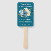 Éventail 13e anniversaire Turquoise photo Collage Fleur Jau (Dos)