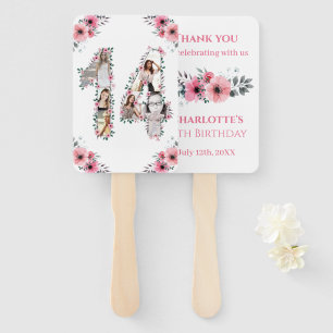 Éventail 14e anniversaire Photo Collage Rose Fleur Fille Bl