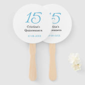 Éventail 15th quinceanera birthday blue black bold letter n (Devant et derrière)