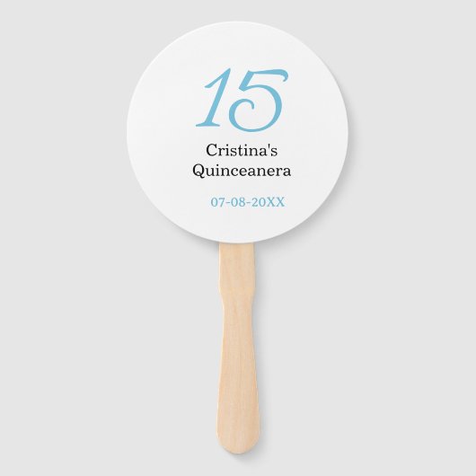 Éventail 15th quinceanera birthday blue black bold letter n (Devant)