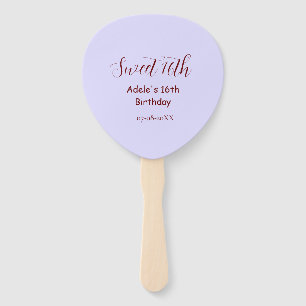 Éventail 16e anniversaire doux nom mauve pastel rétro