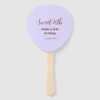 Éventail 16e anniversaire doux nom mauve pastel rétro