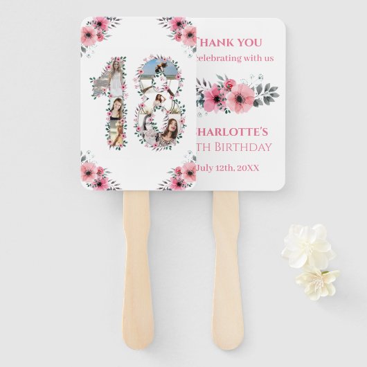 Éventail 18e anniversaire Photo Collage Rose Fleur Fille Bl (Devant et derrière)