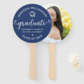 Éventail 1 Diplôme photo Bleu moderne Script Coeurs Casquet (Devant et derrière)