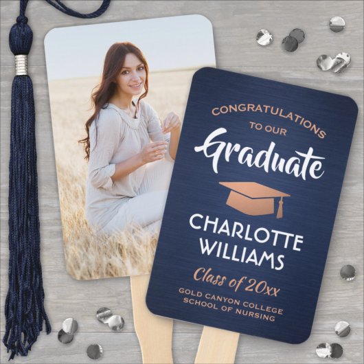 Éventail 1 Diplôme photo Brossé Marine Bleu Blanc Cuivre