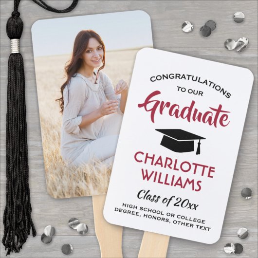 Éventail 1 Diplôme photo moderne rouge noir et blanc