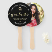 Éventail 1 Graduation Photo Black Gold Script Hearts Casque (Devant et derrière)