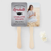 Éventail 1 Photo Graduation Élégant Brossé Gris Rouge Noir (Devant et derrière)