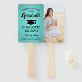 Éventail 1 Photo Graduation Élégant Brossé Turquoise Bleu N (Devant et derrière)