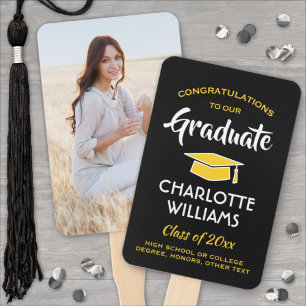 Éventail 1 Photo Graduation Élégant Noir Or Jaune