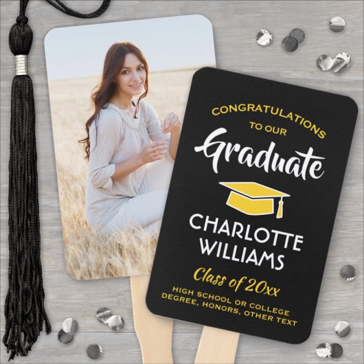 Éventail 1 Photo Graduation Élégant Noir Or Jaune