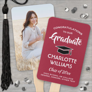 Éventail 1 Photo Graduation Elégant Rouge Blanc et Noir