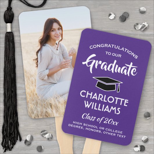 Éventail 1 Photo Graduation Élégante Moderne Purple et Blan