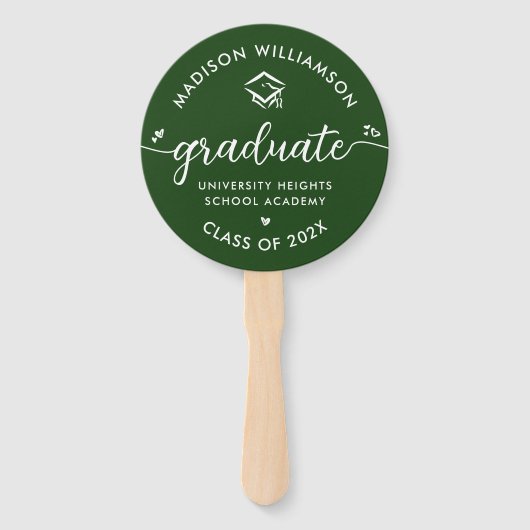 Éventail 1 Photo Green Graduation Modern Script Hearts Casq (Devant)