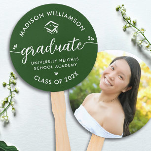 Éventail 1 Photo Green Graduation Modern Script Hearts Casq