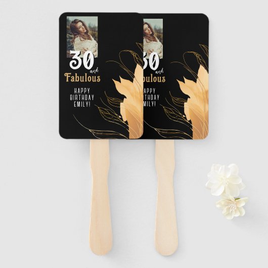 Éventail 30 and Fabulous Gold Foliage 30th Birthday Photo (Devant et derrière)
