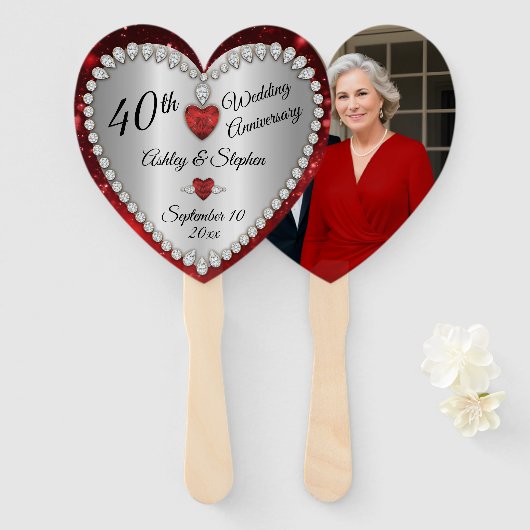 Éventail 40e anniversaire de Mariage Ruby Diamonds Keepsaké (Devant et derrière)