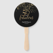 Éventail 50 ans et fabuleux Anniversaire Confettis noir or (Devant)