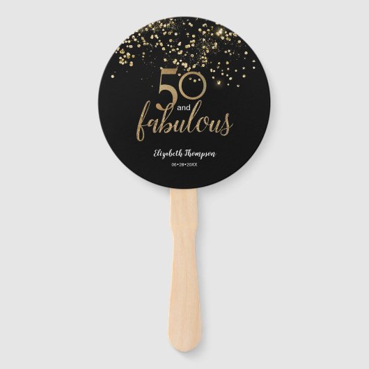 Éventail 50 et fabuleux confetti d'or noir (Devant)