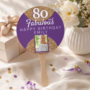 Éventail 80 ans et fabuleux Paillettes dorées 2 Photo 80e a