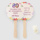 Éventail 80e fête d'anniversaire Floral Moderne 80 Mileston (Devant et derrière)