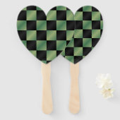 Éventail À damiers moderne vert olive noir dégradé (Devant et derrière)