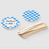 Éventail à main à carreaux bleu rétro (Non-assemblé)