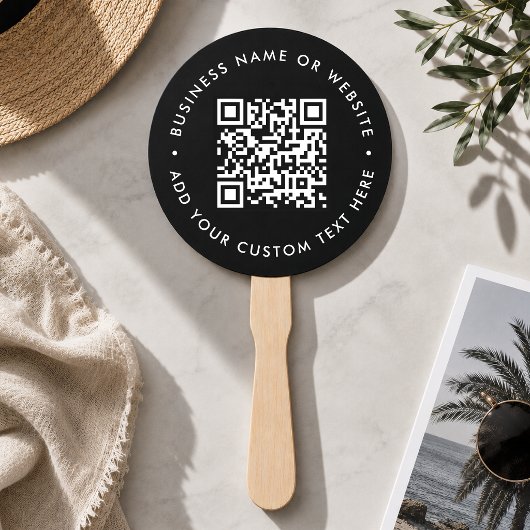 Éventail à main | Code QR personnalisé Logo Noir P