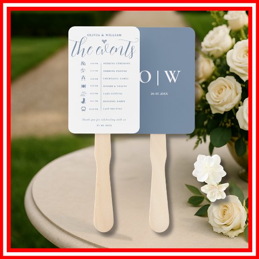 Éventail à main de mariage avec ordre des événemen