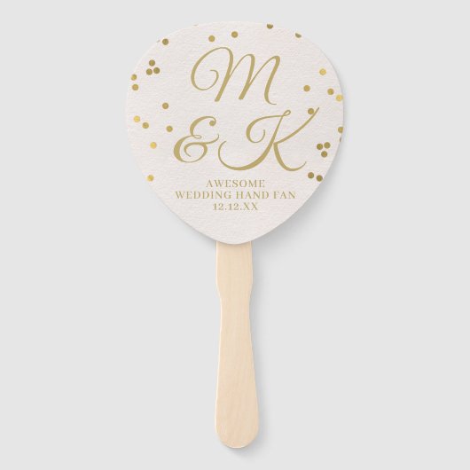 Éventail à main de mariage en confettis de doré ro (Devant)