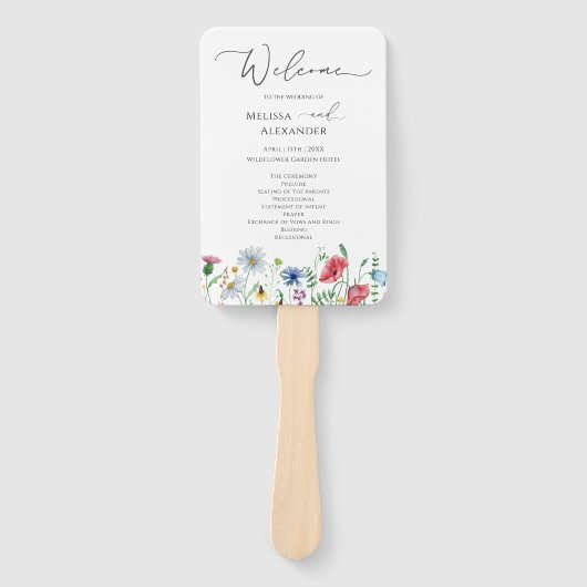 Éventail à main de programme de mariage de jardin  (Devant)