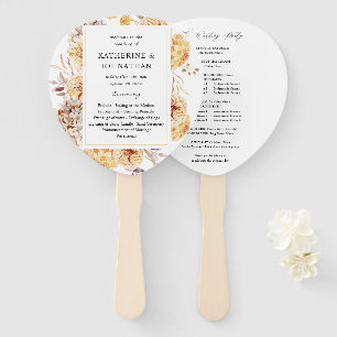 Éventail à main de programme de mariage floral dor