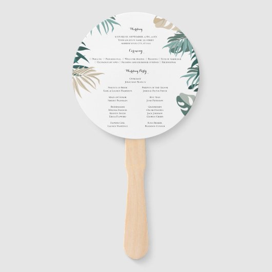 Éventail à main pour programme de mariage à feuill (Dos)