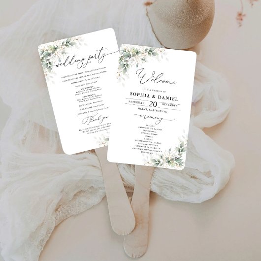 Éventail à main pour programme de mariage à verdur