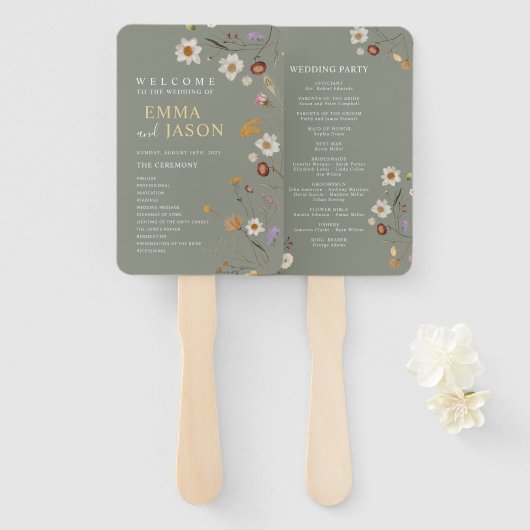 Éventail à main pour programme de mariage floral b (Devant et derrière)