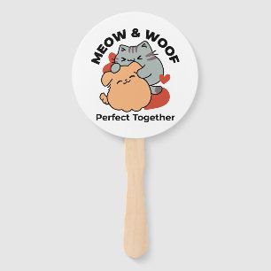 Éventail Adorable chat et chien Hug - Meow & Woof Design