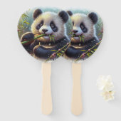 Éventail Adorable Ours De Panda Mangeant Bambou (Devant et derrière)