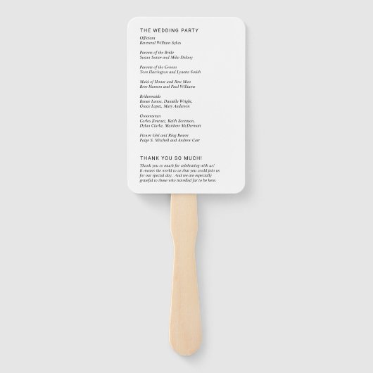 Éventail Adrienne Simple Programme de Mariage Moderne (Dos)