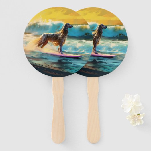 Éventail Afghan Hound Beach Surf Peinture (Devant et derrière)